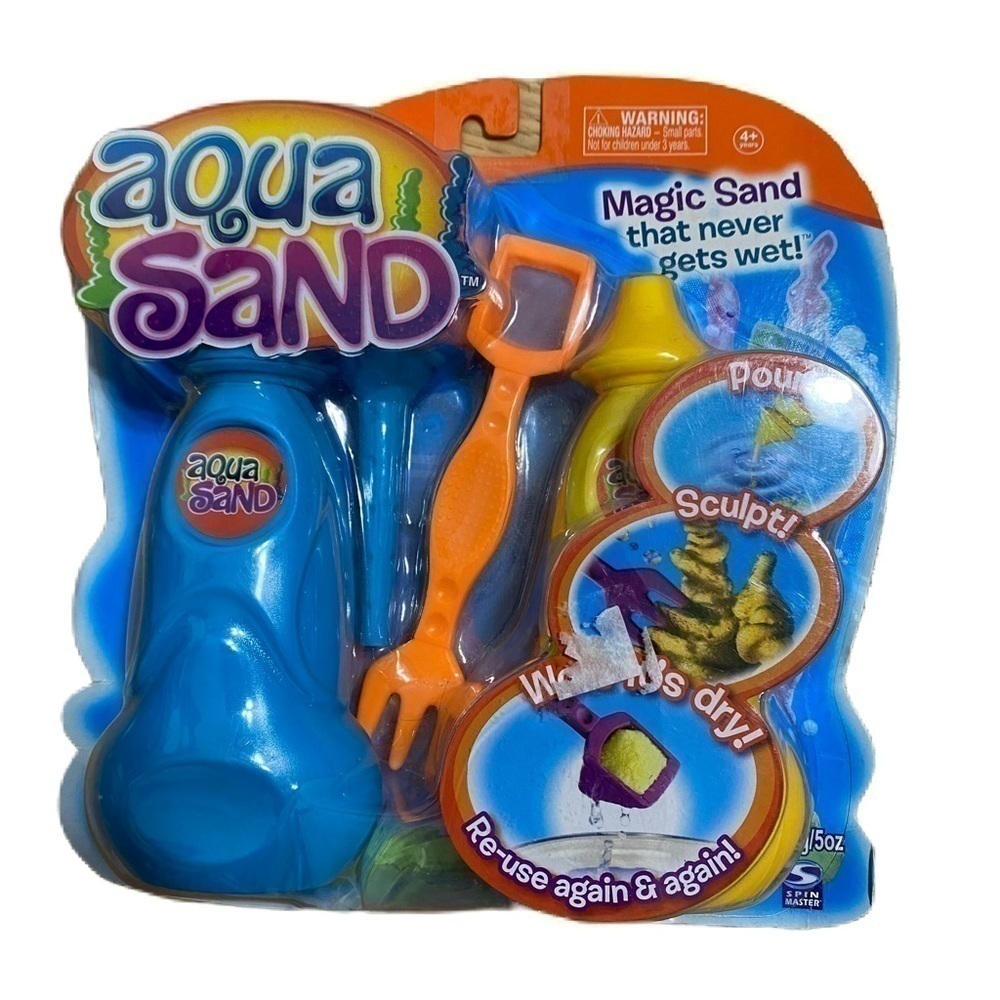 Aqua Sand Toy Kit NEW Sand That Never Gets Wet Blue Yellow Double
